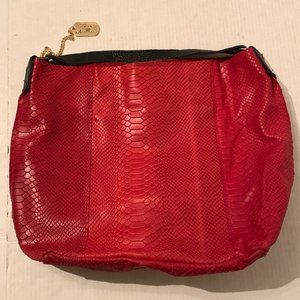 Anna Morellini Red Leather Snakeskin Pattern Hobo Tote Bag Purse